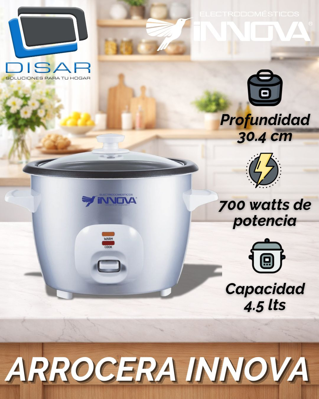 ARROCERA INNOVA 4,5 LTS 700W TEFLON COLOR SILVER