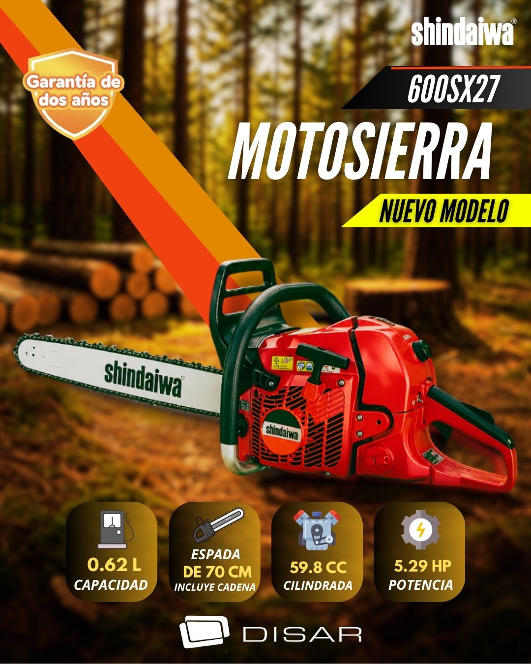 MOTOSIERRA SHINDAIWA CON BARRA Y CADENA 70CM 600SX27 (1)