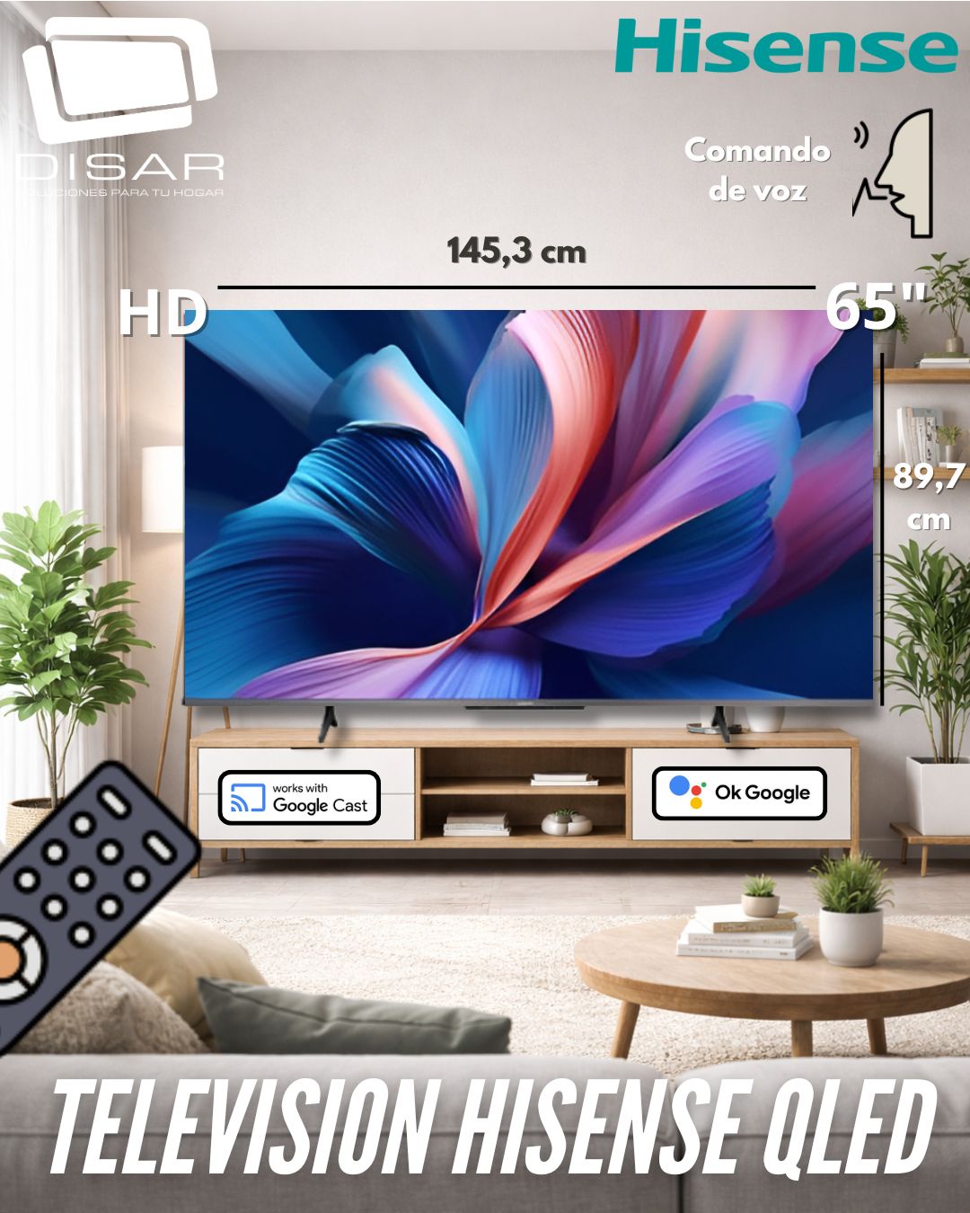 TELEVISION HISENSE QLED 65 GOOGLE TV COMANDO DE VOZ
